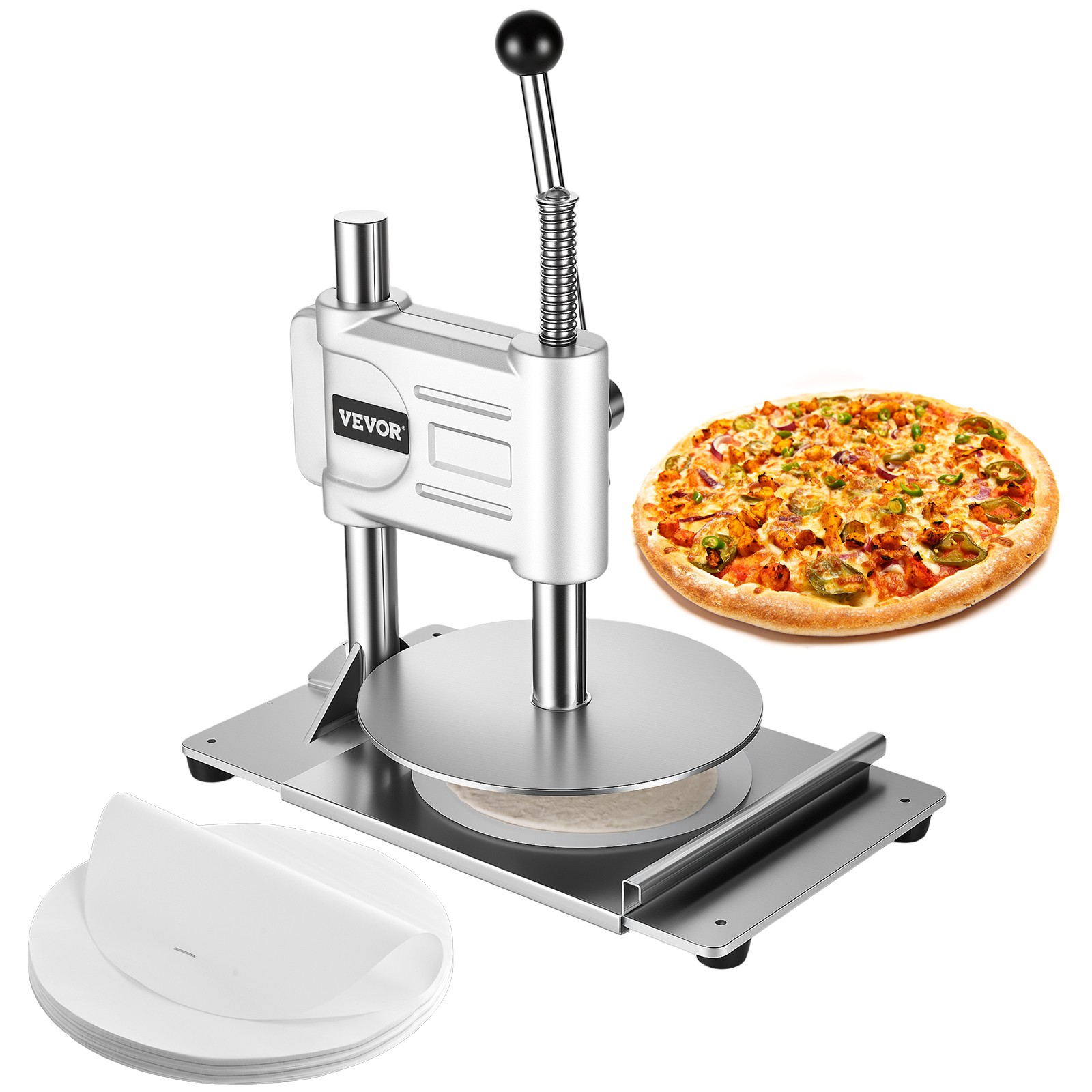 VEVOR 9.5 in Manual Pizza Dough Press Machine Pizza Pastry Sheeter Stainless