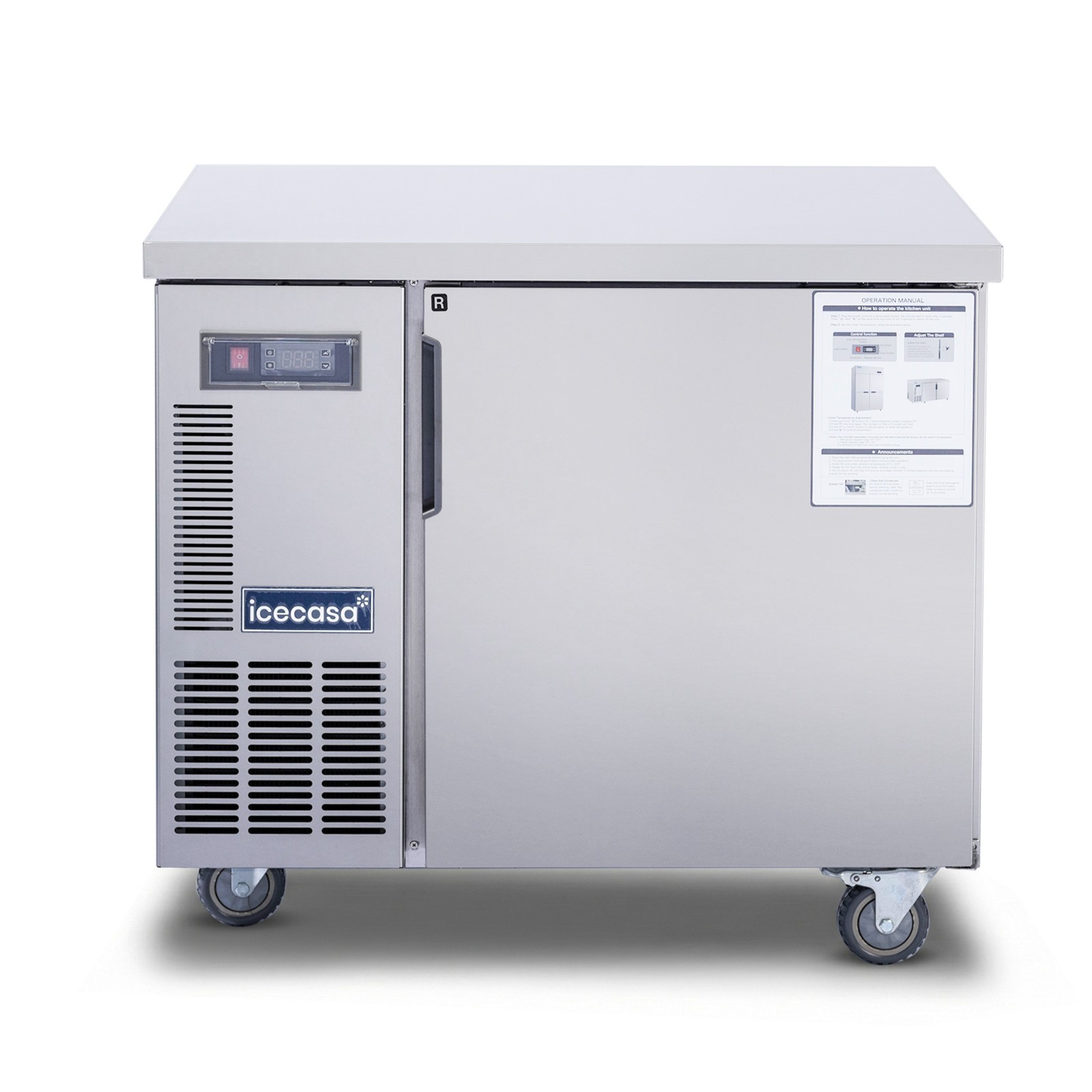 ICECASA 36″ Commercial Worktop Refrigerator Stainless Steel Undercounter Fridge