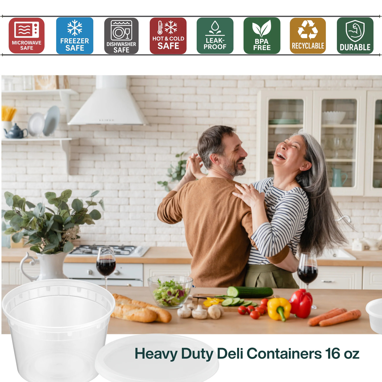 ProTakeOut[16 oz] Heavy-Duty PP Deli Containers with Lids 100sets Microwaveable