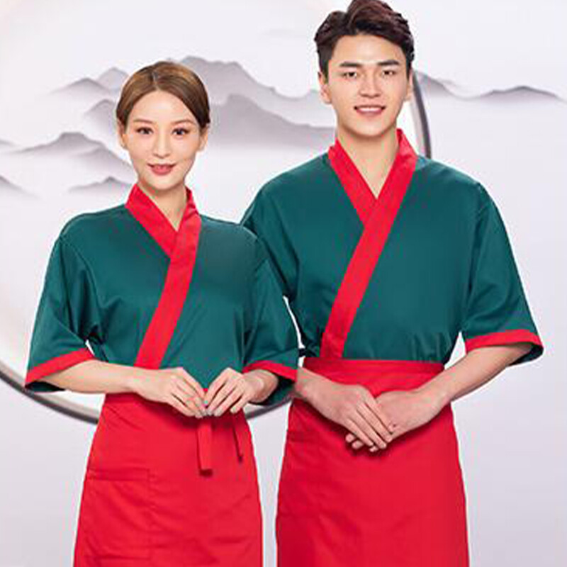 Japanese Unisex Cook Uniform Medium Sleeve Kimono Chef Sushi Restaurant Overalls