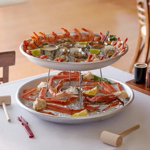 2 Tier Seafood Tower Set Small Aluminum Trays Stand Included 12”, 17.75”