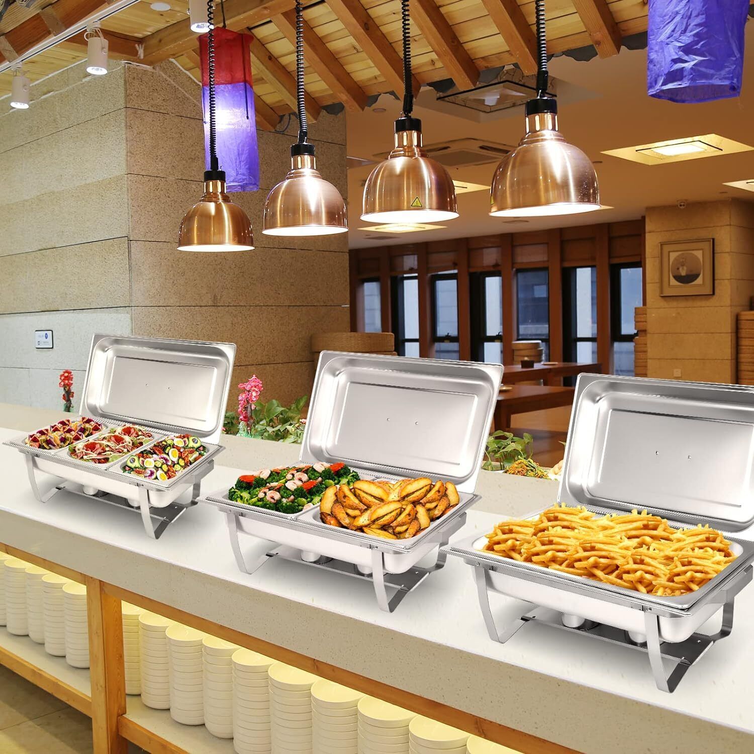 4Pcs 8 QT Chafing Dish Buffet Set 1/3 Size Stainless Steel Catering Chafer Party