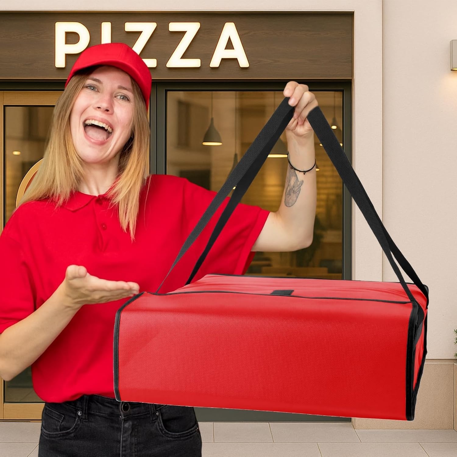 Pizza Delivery Bag with Triple-Layer Insulation – 20″ x 20″ x 6″ for Hot Meals