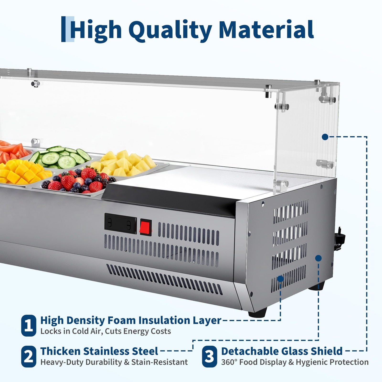 Refrigerated Prep Station, 130W Air-Cooling Salad Bar Buffet Station, 35-46°F