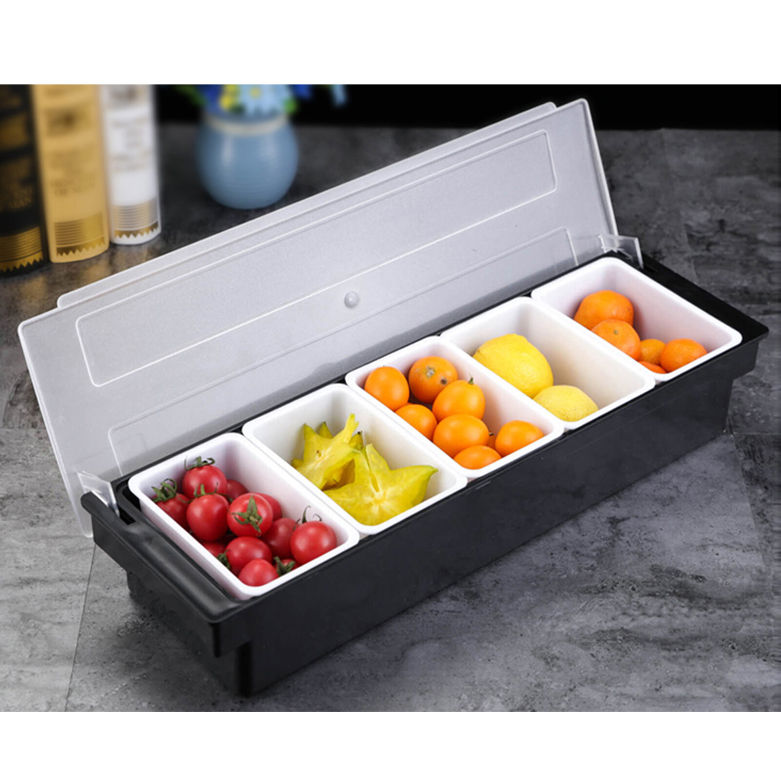 Condiment Tray Bar Caddy 3/4/5 Compartments Garnish Station Food Tray Bar Holder