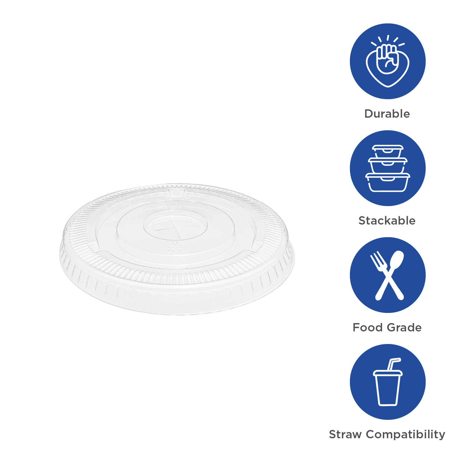 Karat PET Clear Flat Lid for 7oz PET Cup (74mm) – 1,000 pcs, C-KC74TS