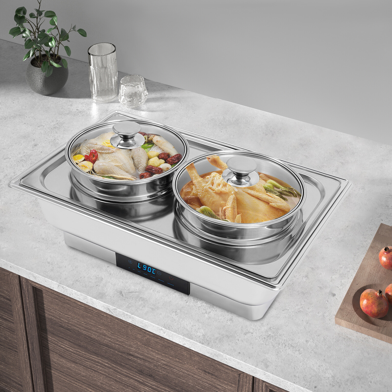 2-Pan Commercial Electric Food Warmer 8L Stainless Steel Food Warmer 95-194??F