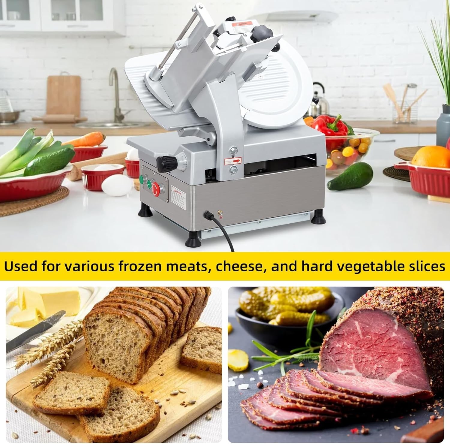 Commercial Meat Slicer 12″ Fully Automatic 180W+370W Stainless Steel Adjustable