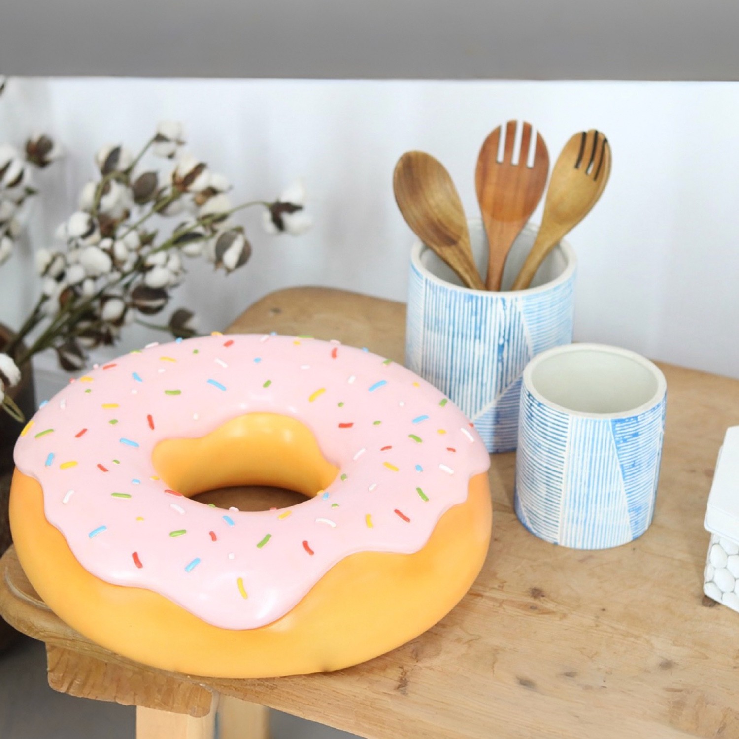 Wall Hanging Strawberry Donut with Sprinkles – Durable Fiberglass & Resin Decor