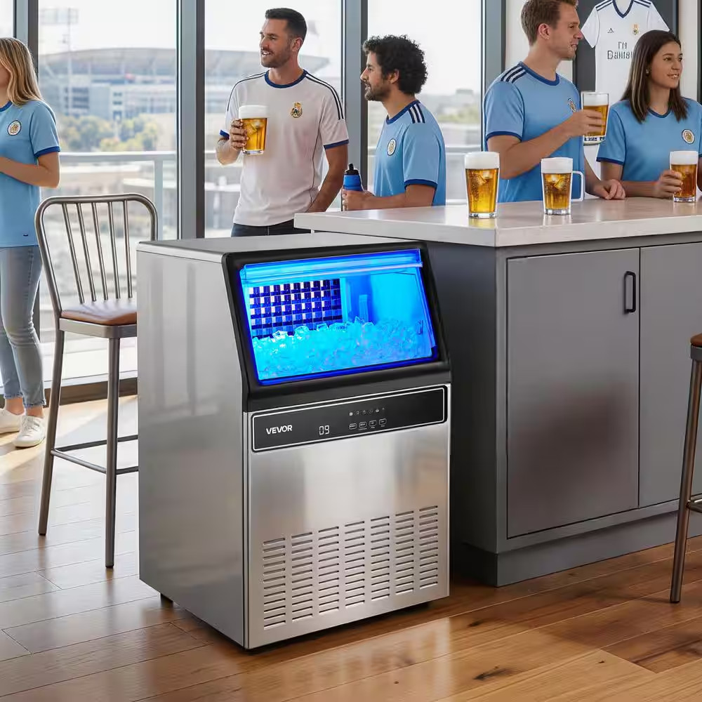 Commercial Ice Maker 17.52 In. W 120 Lbs./24H Full Size Cubes Freestanding with