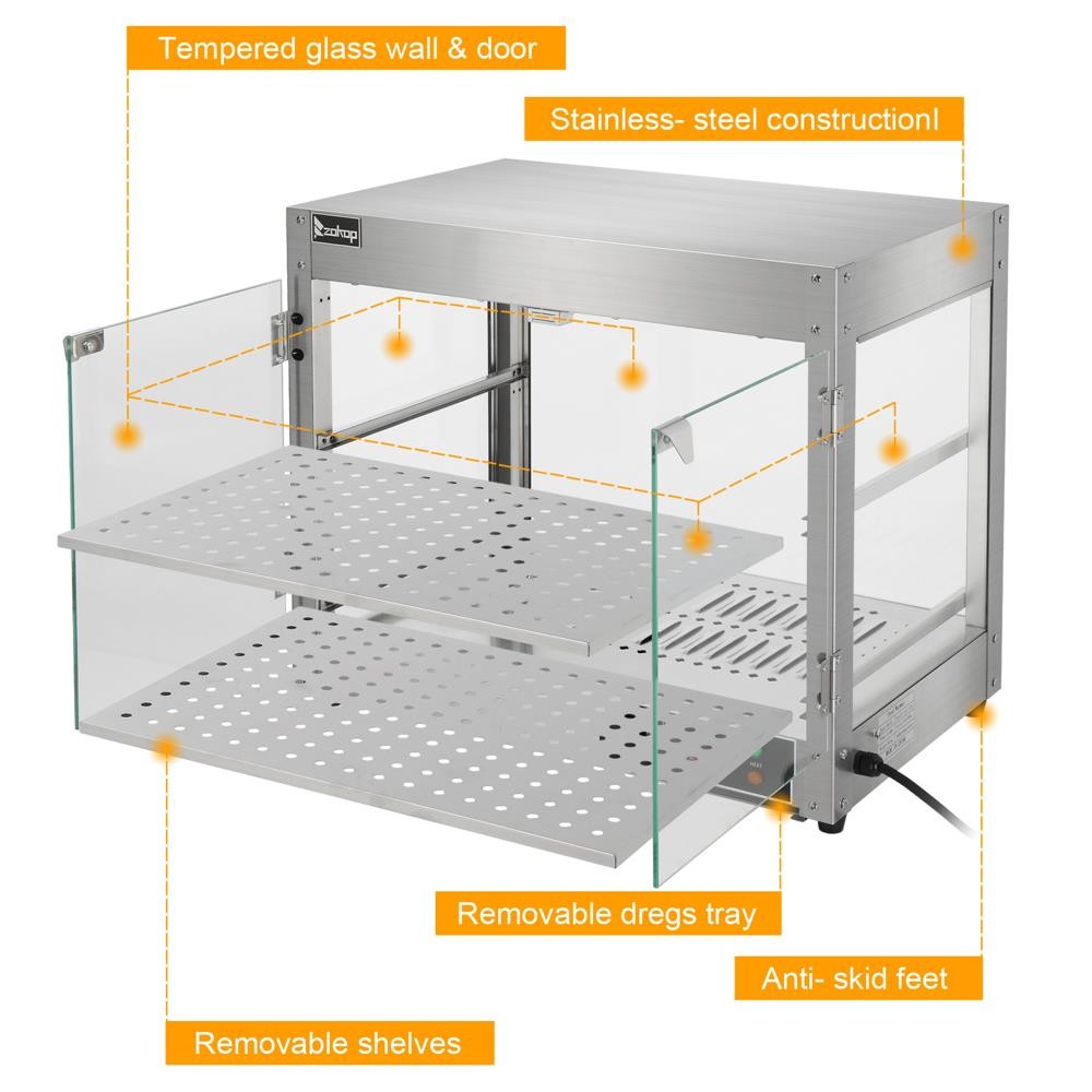 2 Tiers Commercial Food Warmer Pizza Patty Empanada Catering Heated Display Case