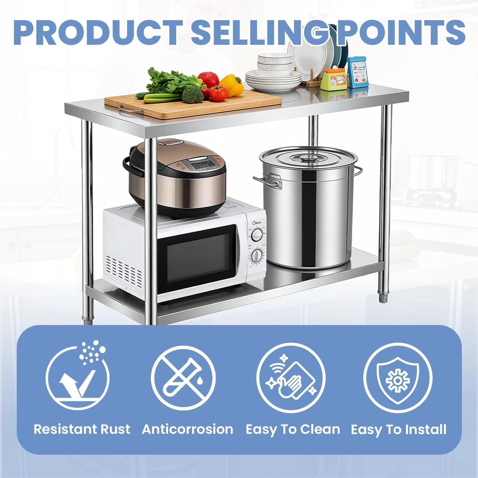 Stainless Steel Work Table 30x18x34 inch Kitchen Prep Table for Garage