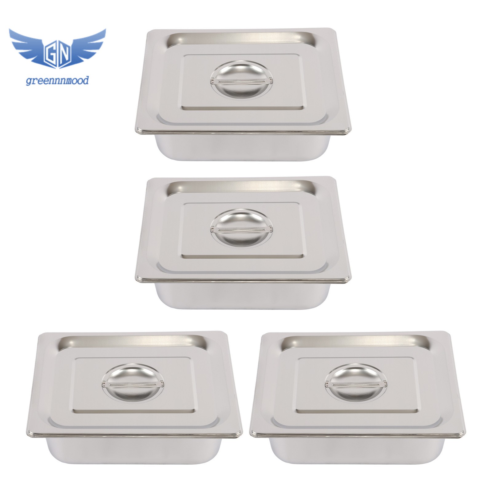 4Pcs 1/2 Size 4″ Deep Anti-Jam Stainless Steam Table Catering Food Pan With Lids