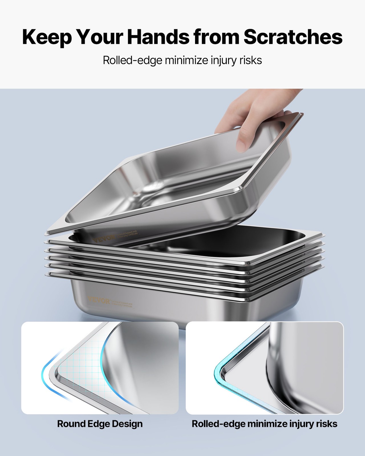 VEVOR 1/2 Size Hotel Pans Steam Table Pans 2.5 Inch Deep Stainless Steel 4 Pack