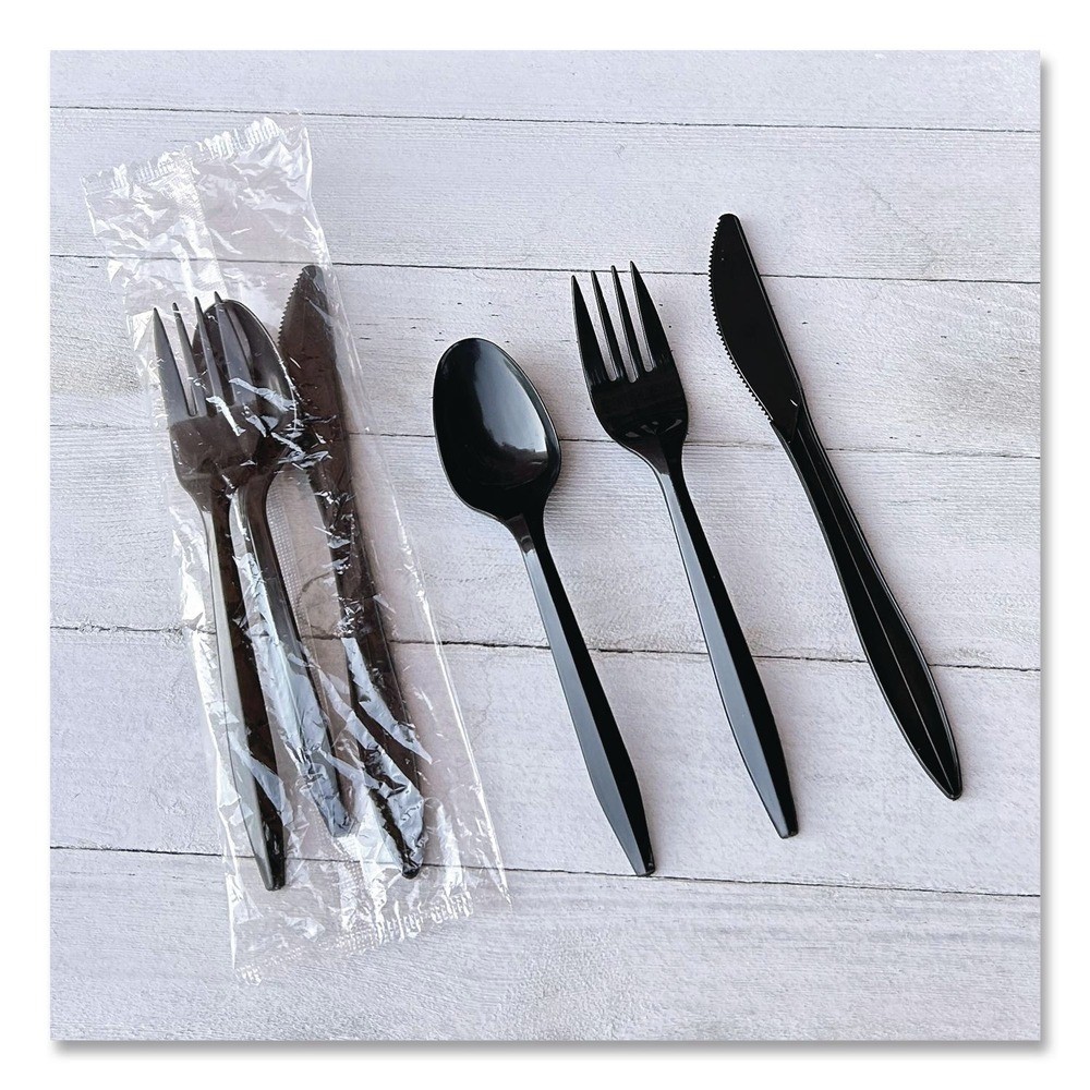 Boardwalk 3KITBLPP Plastic 3-Pc Polypropylene Cutlery Kit – Black (250/CT) New