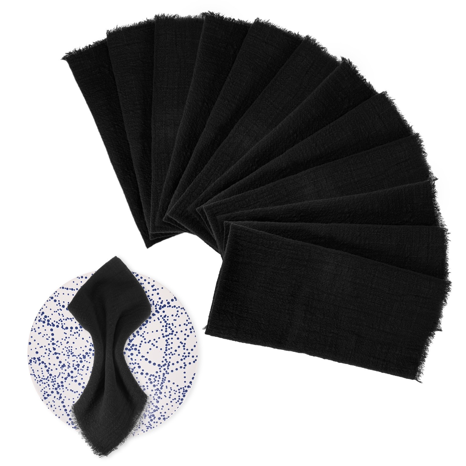 12-Pack 17″ x 17″( L x W ) Cotton Linen Fall Napkins with Fringe [Black]