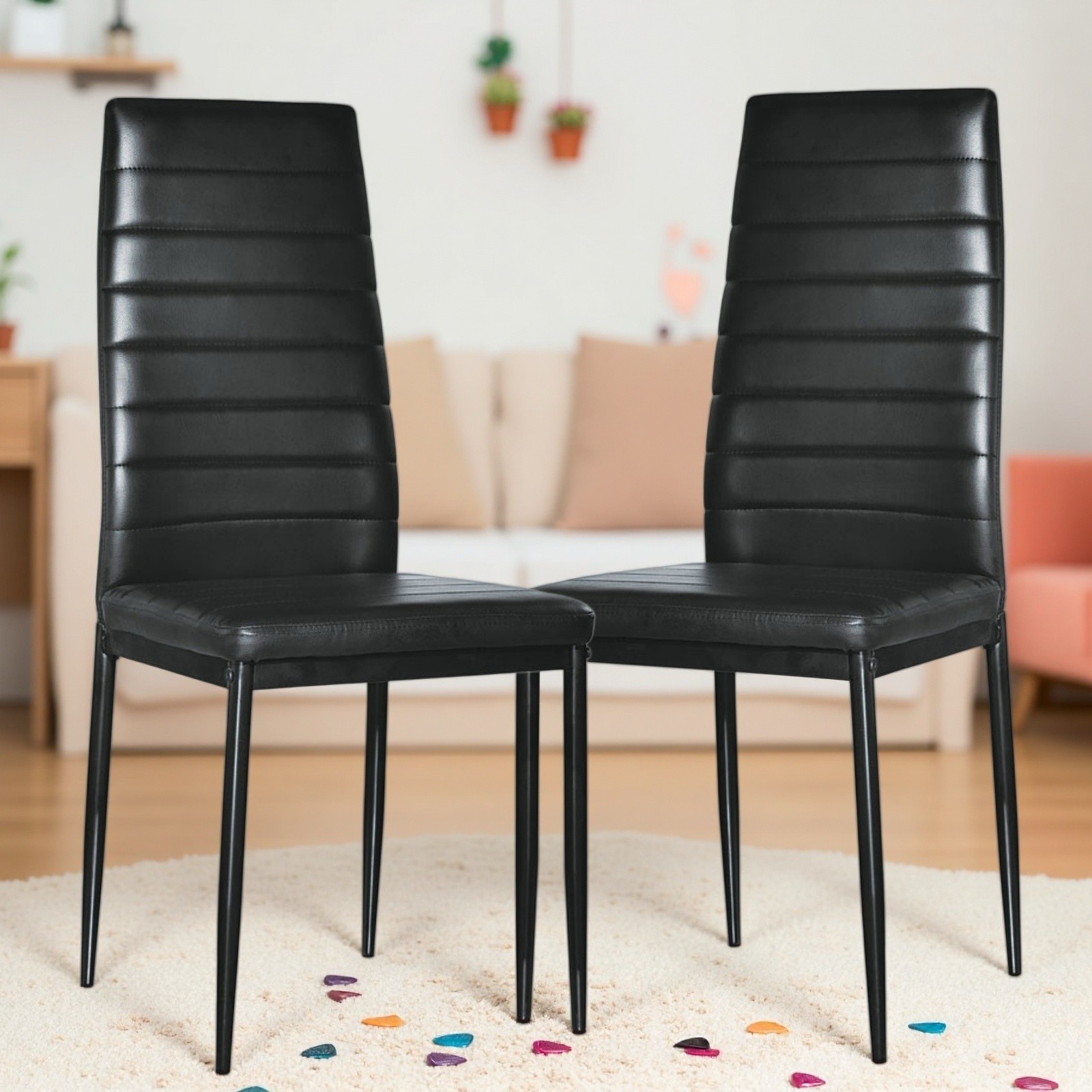 4PCS Black High Back Dining Chair, Modern Kitchen Chair & Restaurant Chair