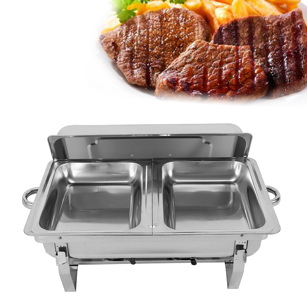 7.5L Rectangular Baking Pan Buffet Insulated Stainless Steel with 2 Compartments