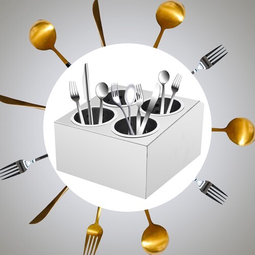4 Hole Stainless Steel Spoon Container Flatware Holder Storage Box Kitchen USA
