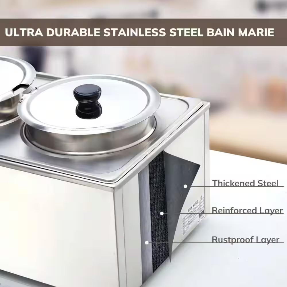 2 round Pots Stainless Steel Bain Marie Food Warmer