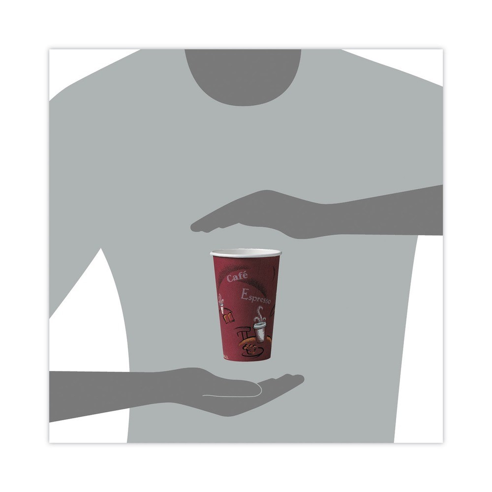 SOLO OF16BI0041 16 oz. Paper Bistro Design Hot Drink Cups – Maroon (300/CT) New