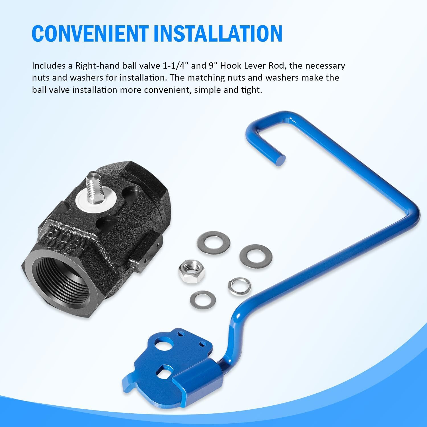 Ball Valve 1-1/4″ Right-hand w 9» Hook Lever Rod For Pitco Fryer SG14 60131007
