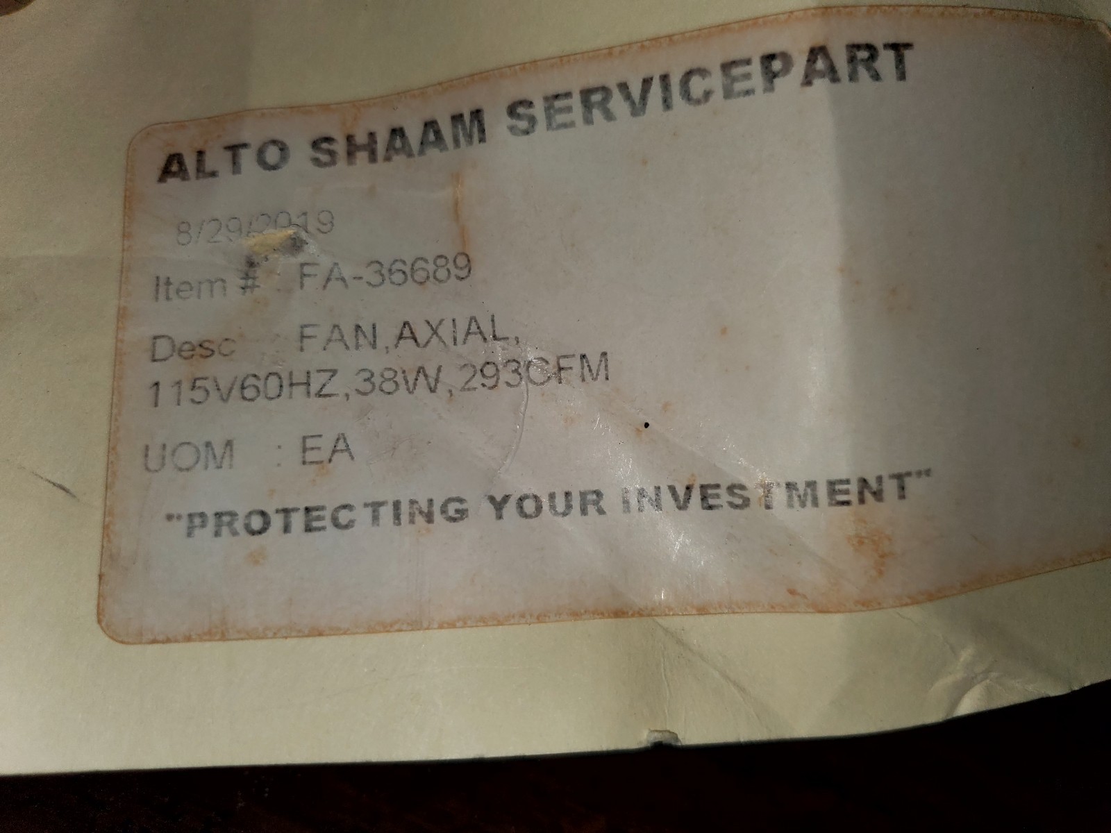 ALTO SHAAM FAN ,AXIAL PART #FA-36689 115V60Hz , 38W , 293Cfm