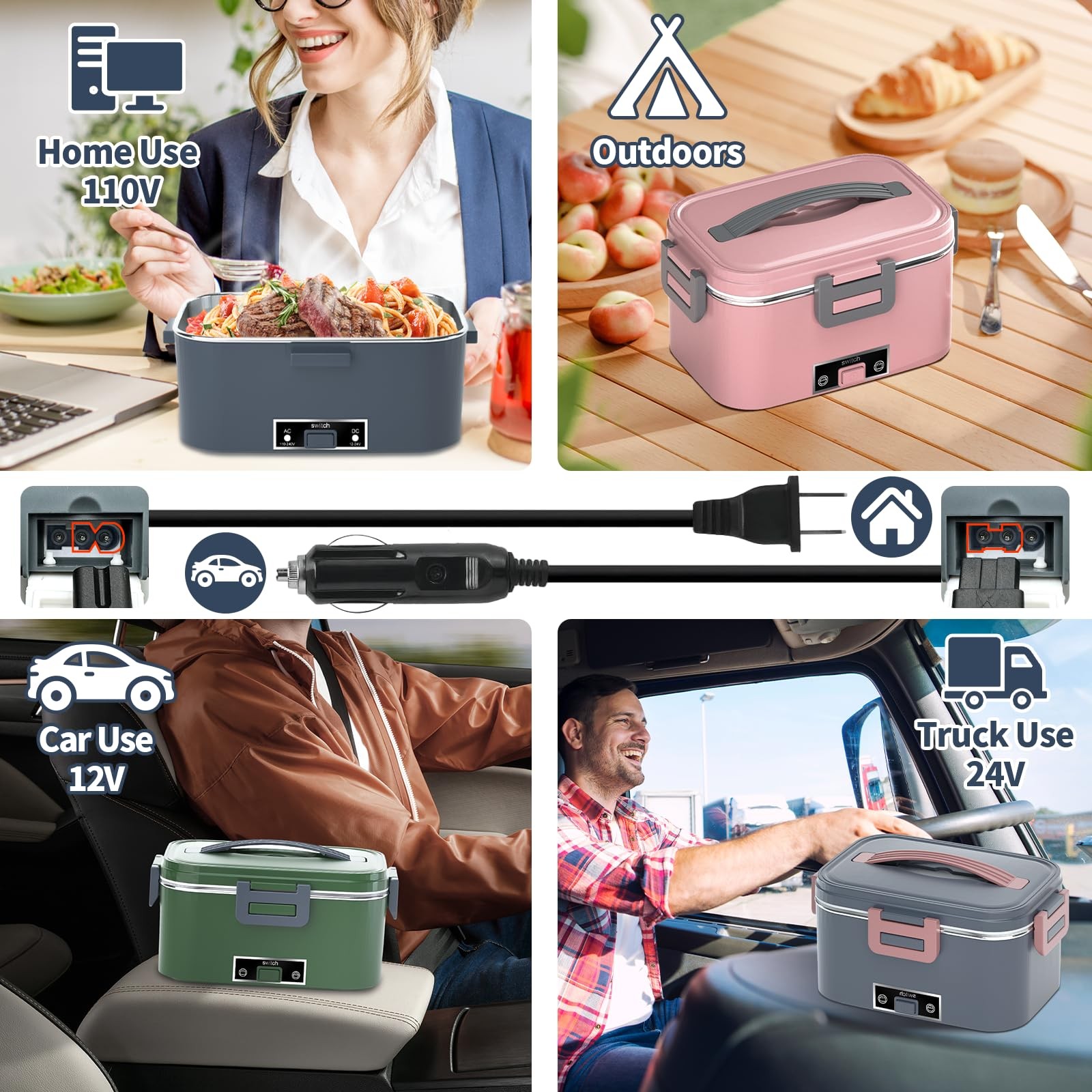 Electric Heated Lunch Box for Adults with 2 Pack 1.8L 2 Container-1.8L, Blue