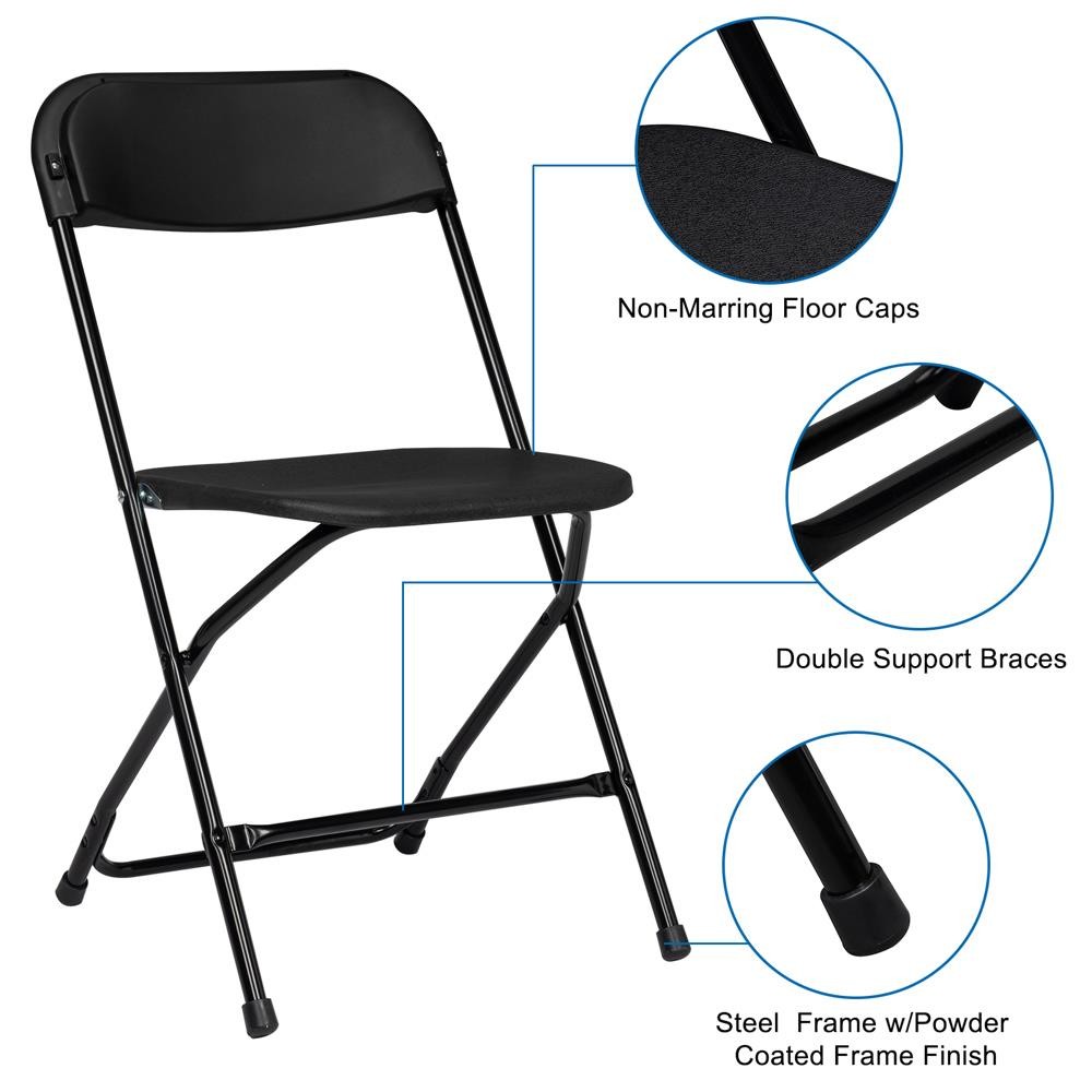 Set of 4 Commercial Contoured Folding Chairs Set Steel Frame Plastic Seat Black