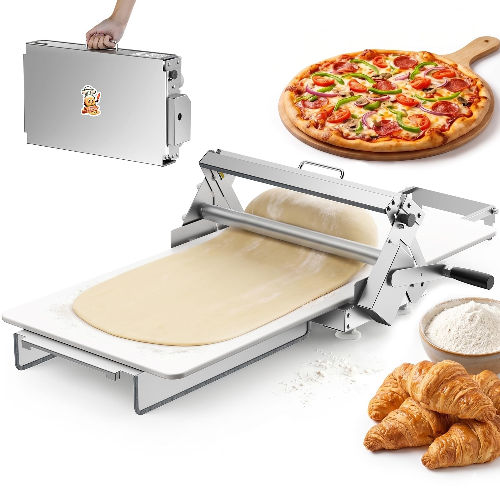 Manual Dough Sheeter 15.7”, 10 Adjustable Thickness 0.1mm-17.5mm, Tool-Free A…