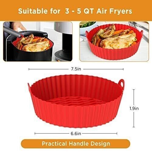 3 Pack Air Fryer Liner Silicon 7.5″ Reusable & Economic Silicone Pot for 3-5 QT