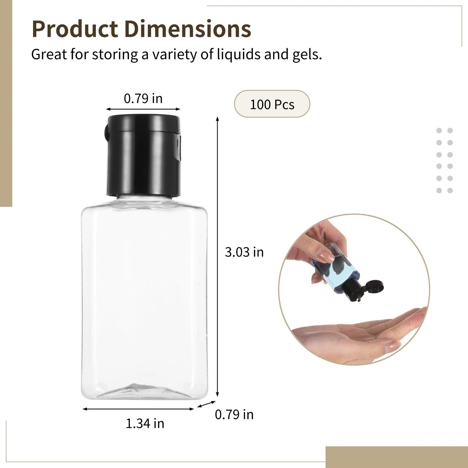 Lnrueg 100 Pcs 1 Oz Travel Bottles – Hand Sanitizer Bottle Mini Clear Bottles
