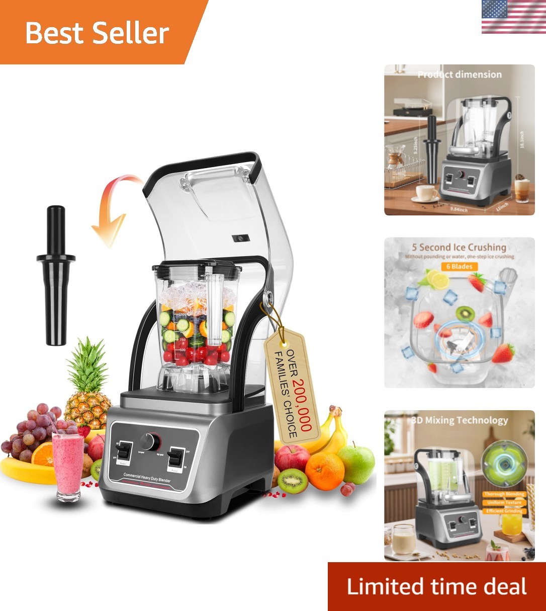 Quiet Operation 2L Blender with Automatic Cleaning – Perfect for Homes & Shops
