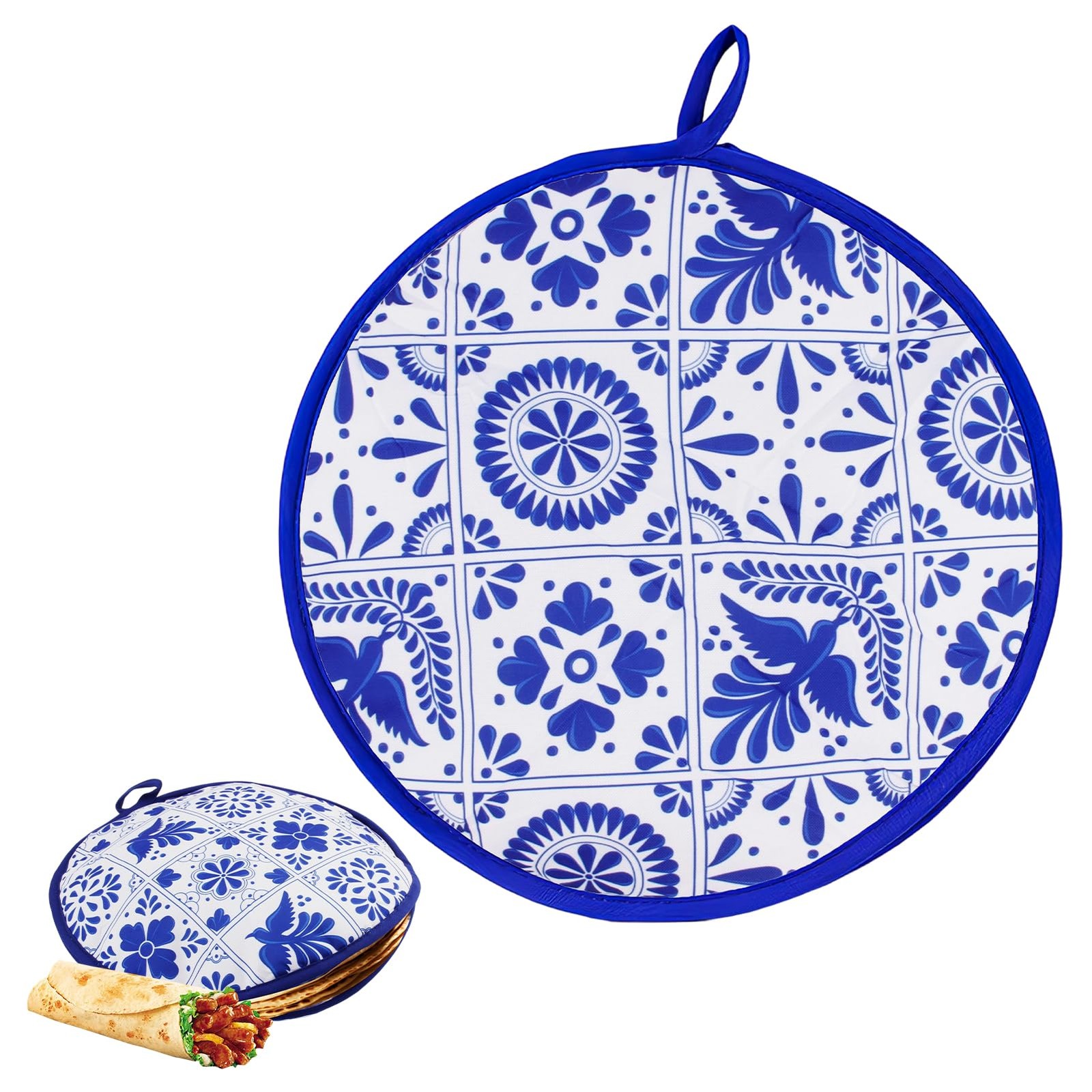 1 Pcs 12 Inch Tortilla Warmer Pouch,Blue Pattern Microwave 12 inches, Blue