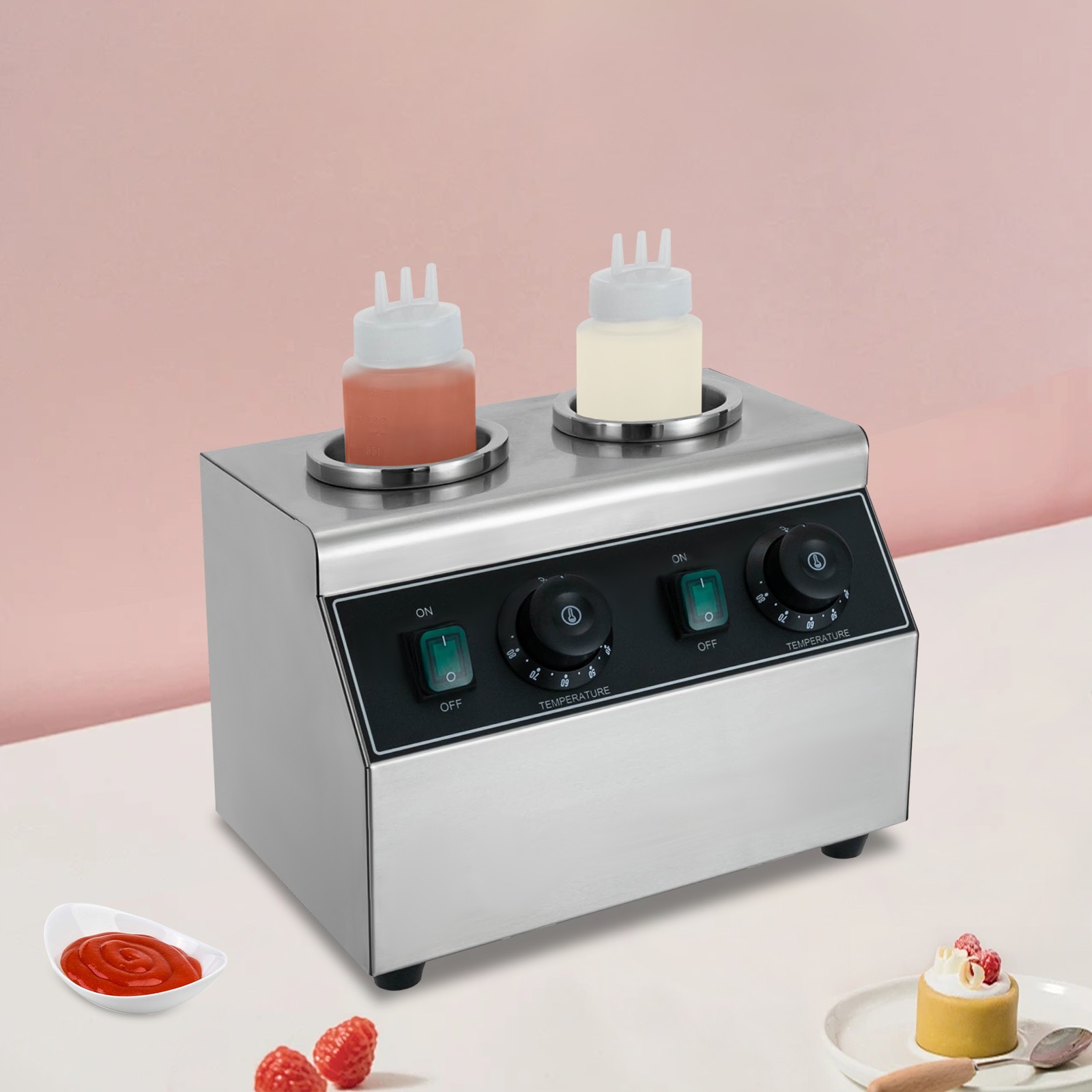 400W 86-176°F Sauce Bottle Warmer 2-Head Electric Sauce Warmer Chocolate Warmer
