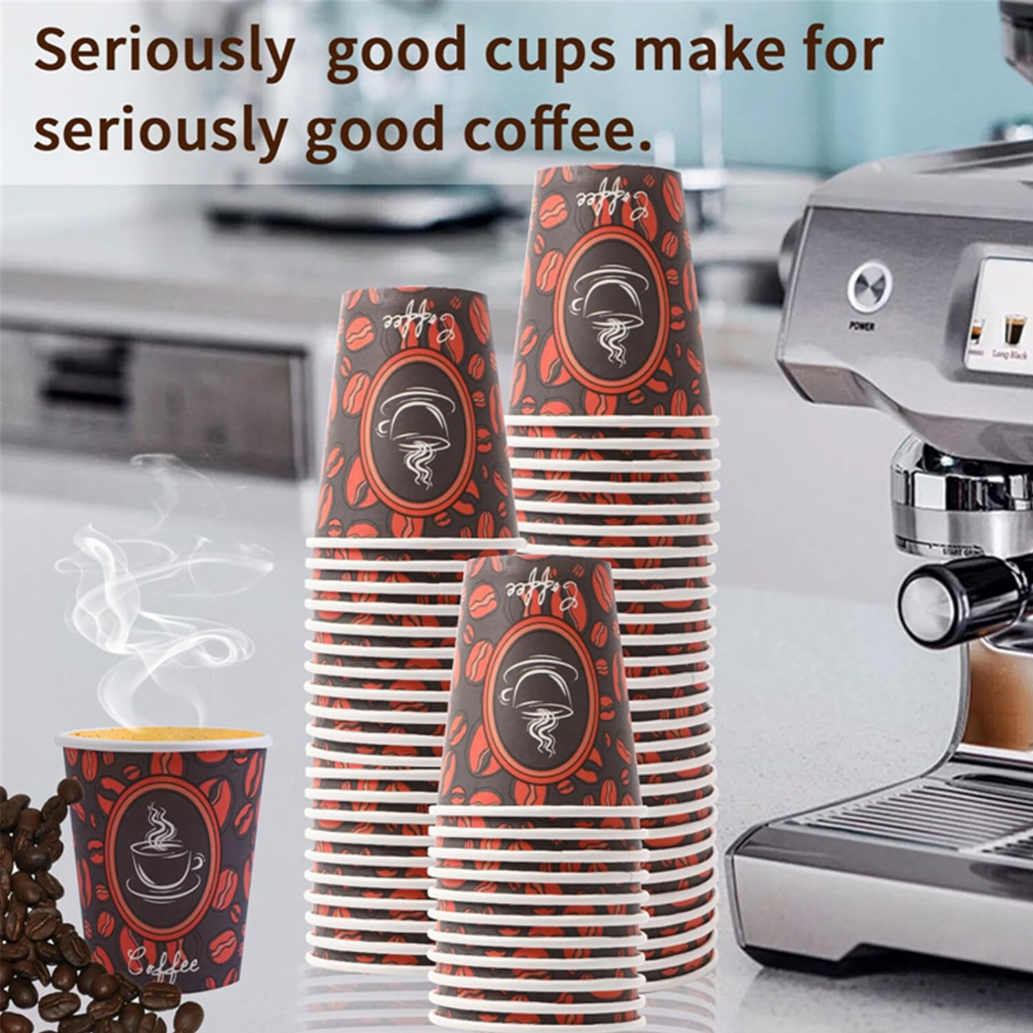 16oz Disposable Paper Cups Coffee Bean Design for Cold/Hot Drinking 50-1000 Pack