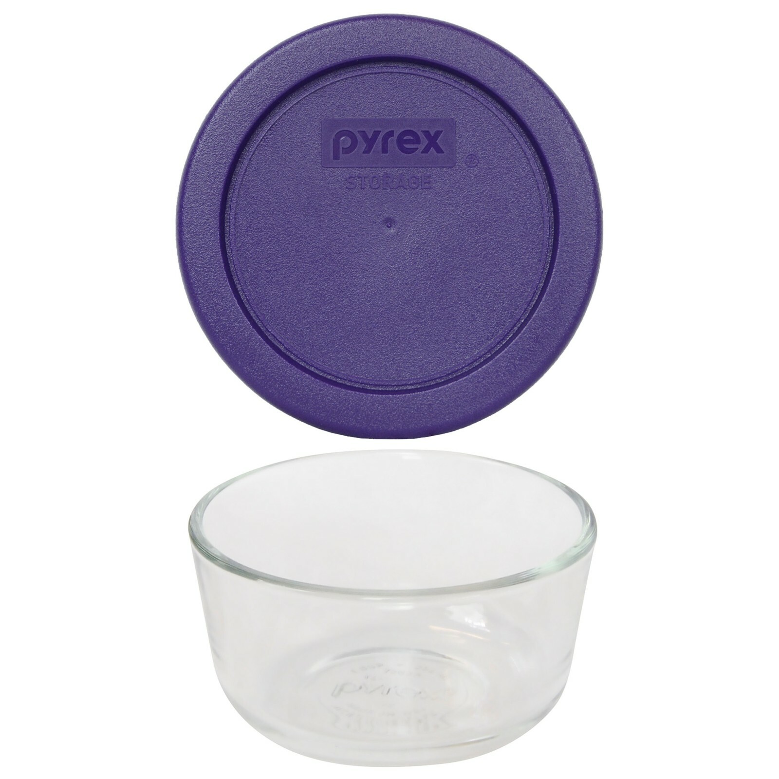 Pyrex (1) 7202 Clear Round Glass Food Storage Bowl & (1) 7202-PC Plum Purple Lid