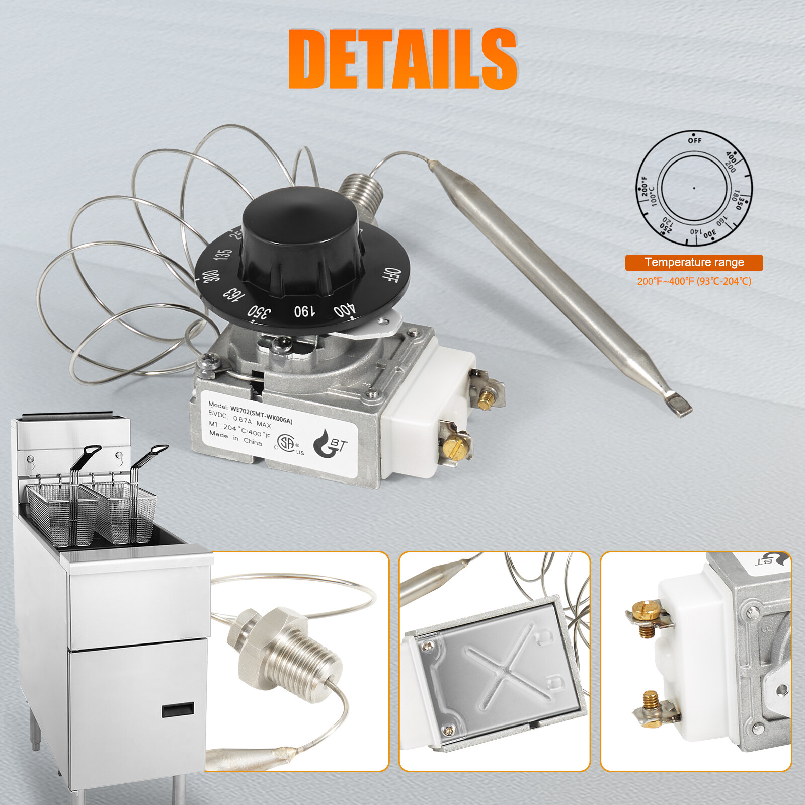 Fryer Thermostat For Pitco 60124501 Imperial 1175 American Range 11113 200-400F