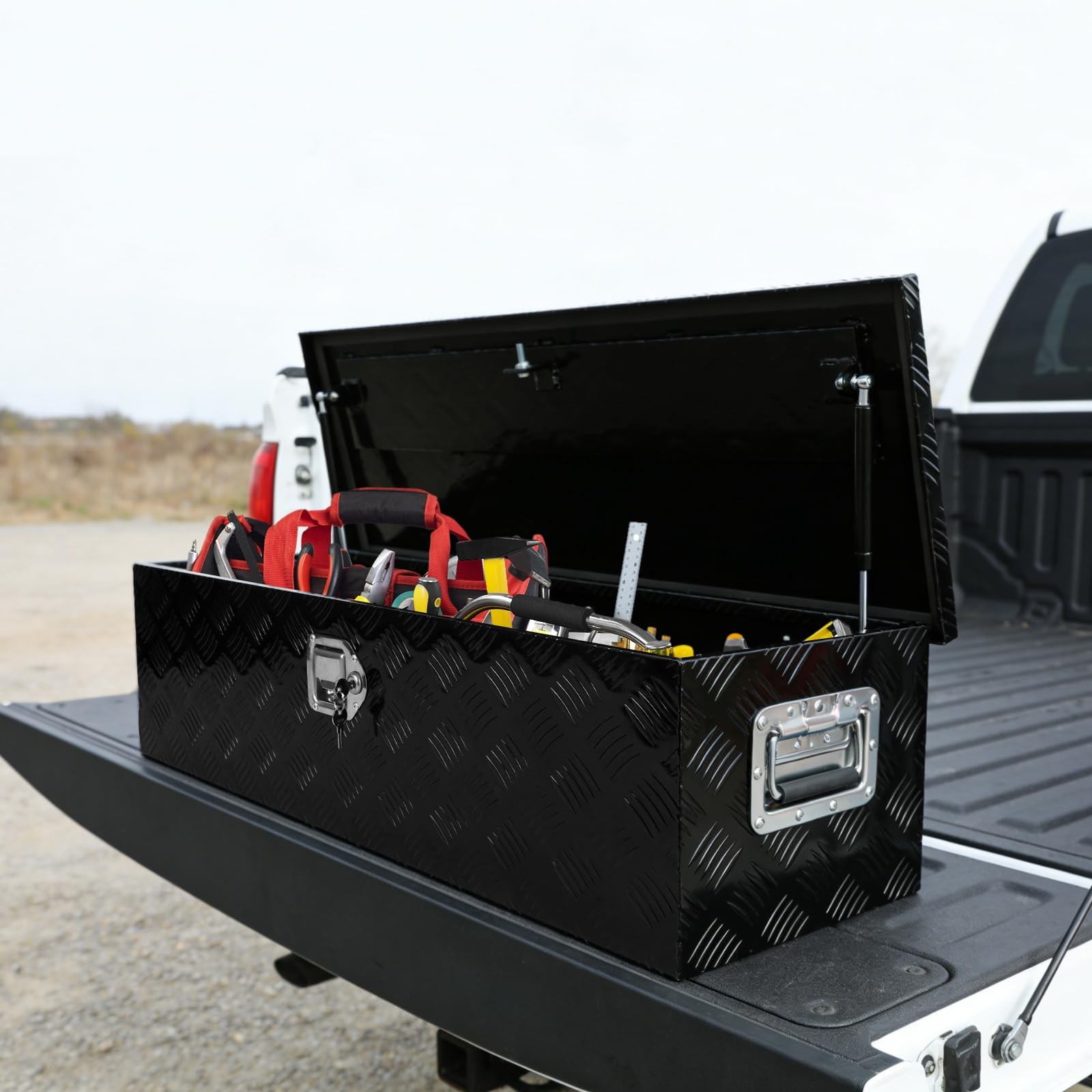 39x13x10 Black Aluminum Truck Bed Tool Box with Lock Keys Heavy Duty RV Trailer