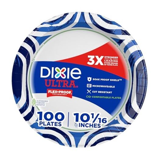 Dixie Ultra, Large Paper Plates, 3X Stronger*, Heavy Duty, 100 Count 10 Inch