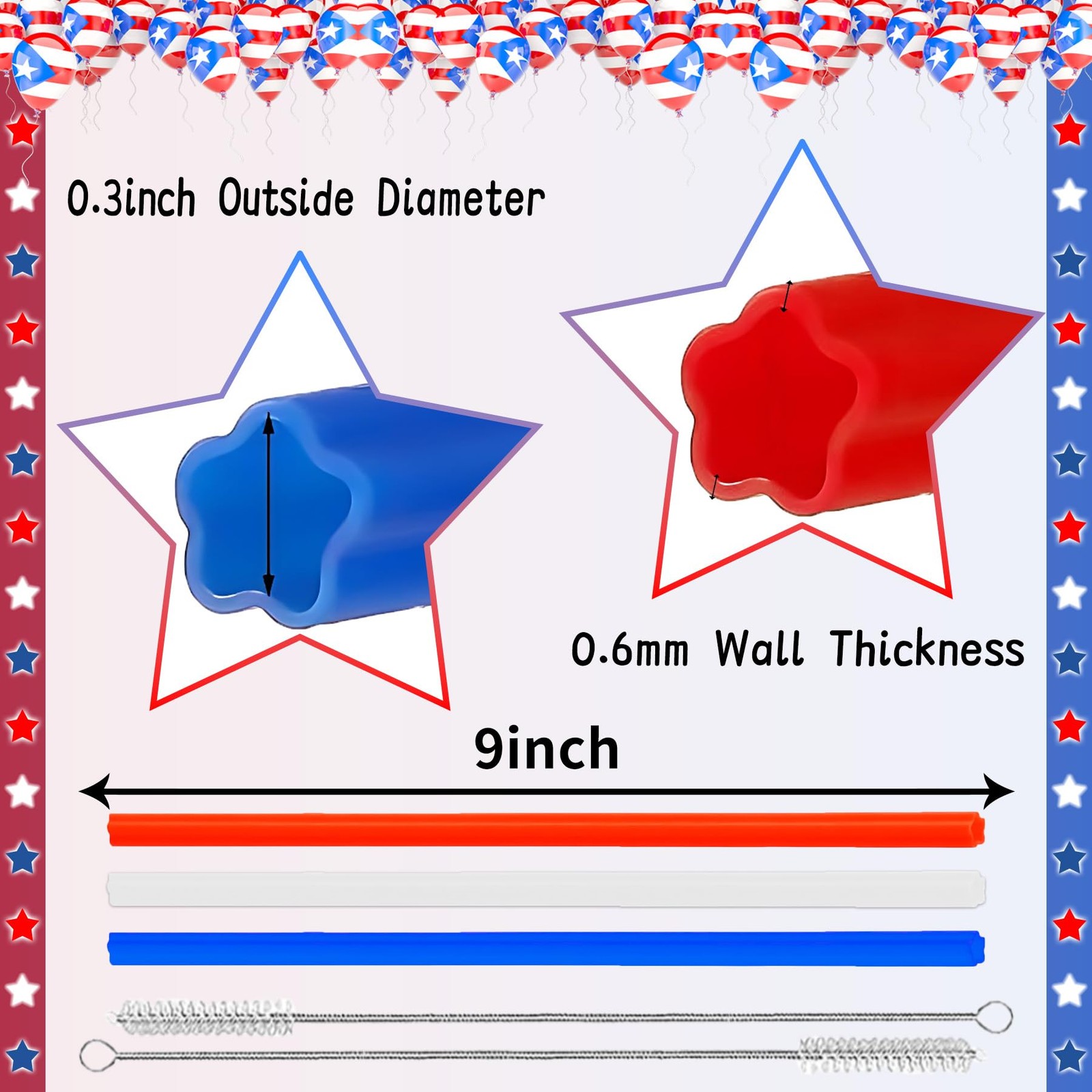 USA 250th Anniversary 4th of July Decorations 9 inch, Red White Blue