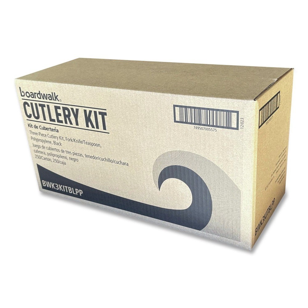 Boardwalk 3KITBLPP Plastic 3-Pc Polypropylene Cutlery Kit – Black (250/CT) New