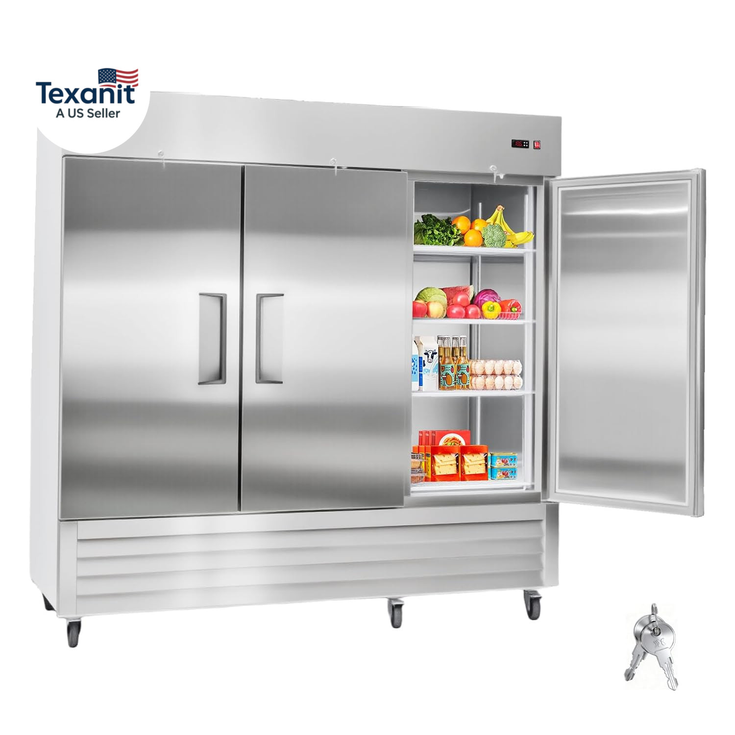 Commercial Reach-In Refrigerator 85″ W, 69 Cu.Ft Stainless Steel Upright Refrige