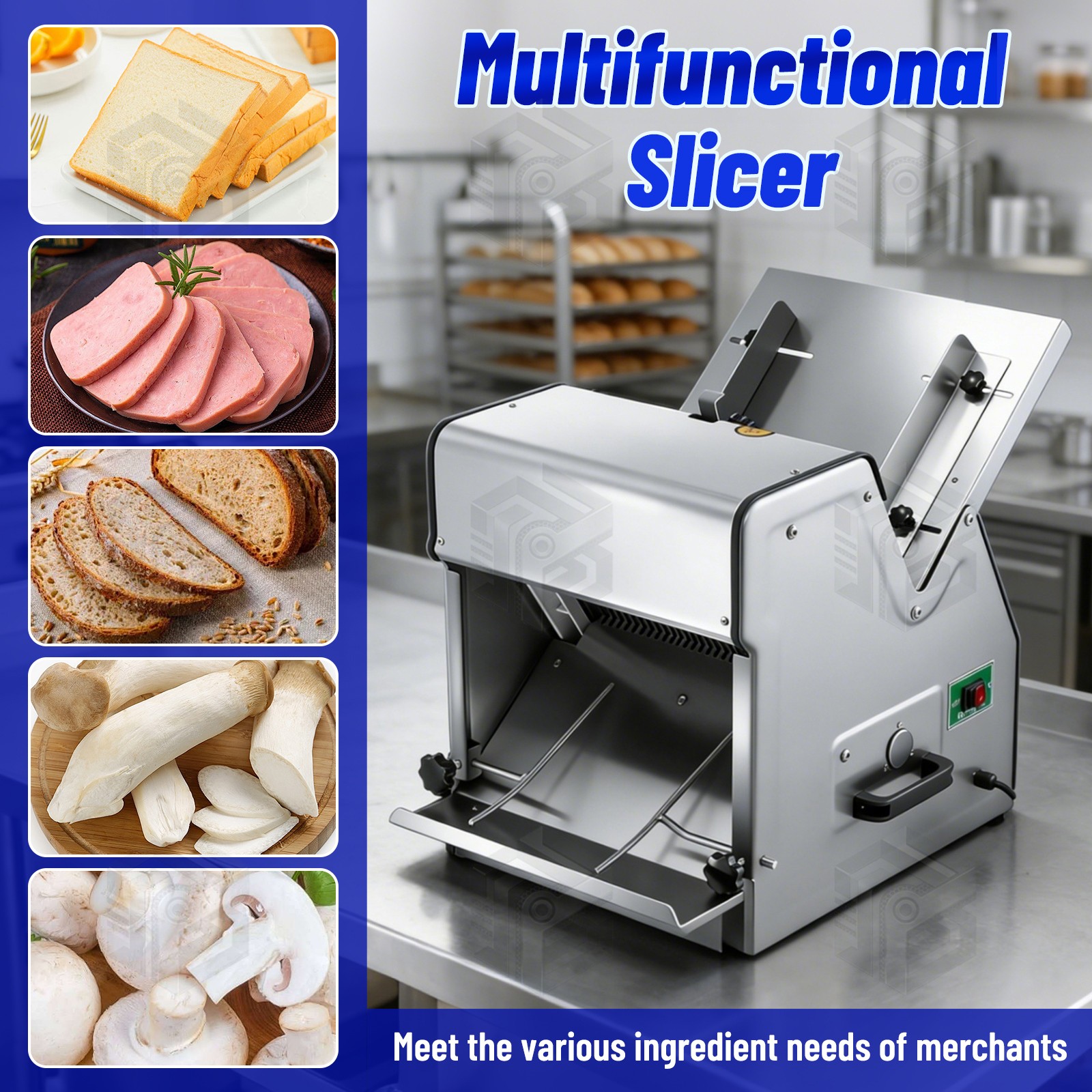 Commercial Bread Slicer 110V 370W Electric Toast Cutter with 316 Stainless Steel