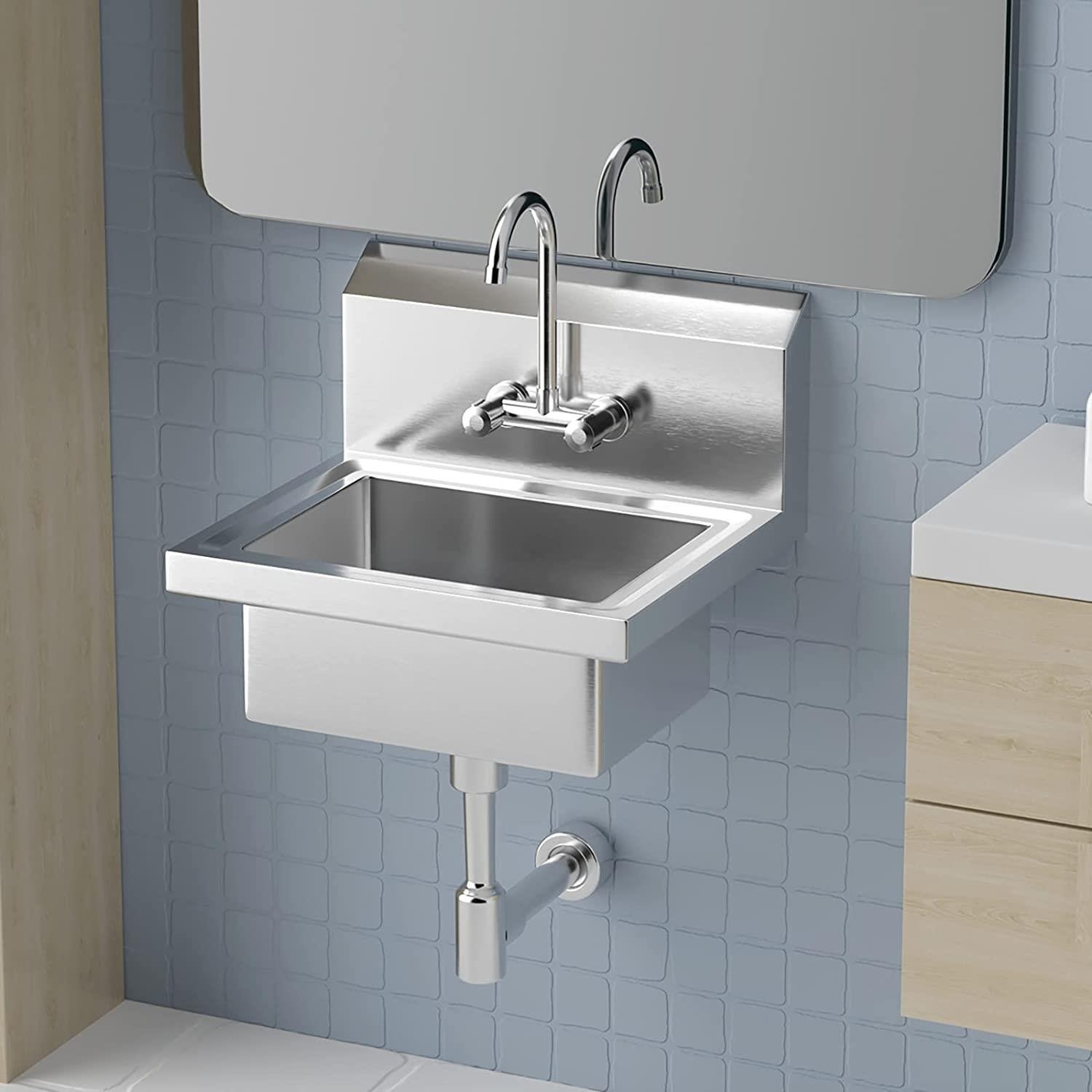 Wall-Mounted Hand Wash Sink Restaurant Stainless Steel Commercial Hand Basin New