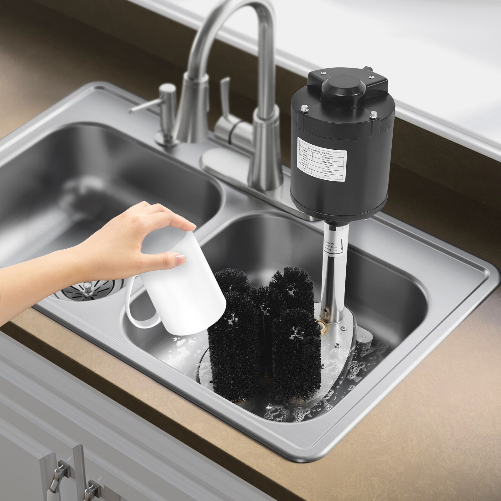 Electric Glass Washer 5-Brush Electric Commercial Wine Glass Cleaning Machine