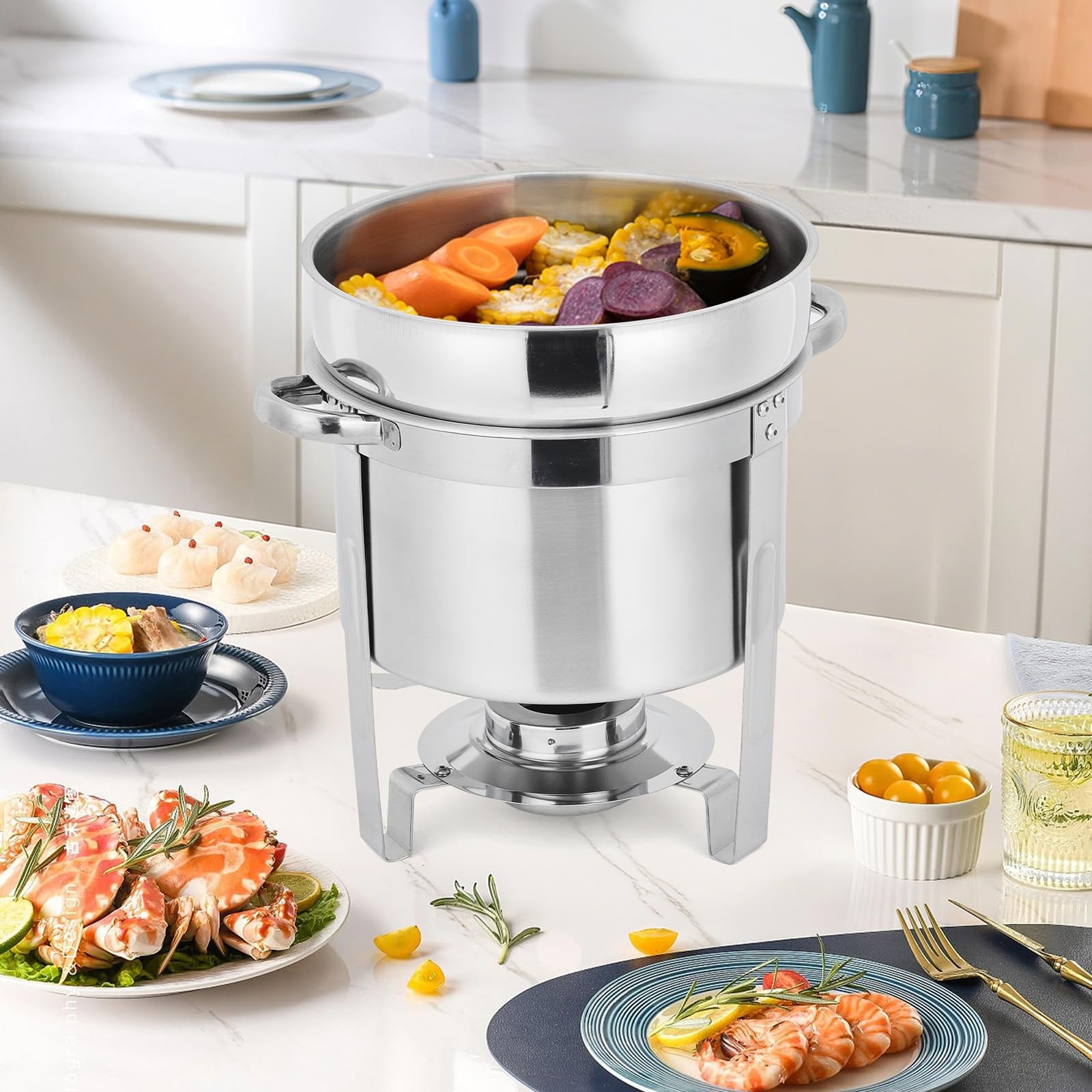 7QT Commercial Soup Warmer Set, 2 Pack Stainless Steel Round Soup Chafer