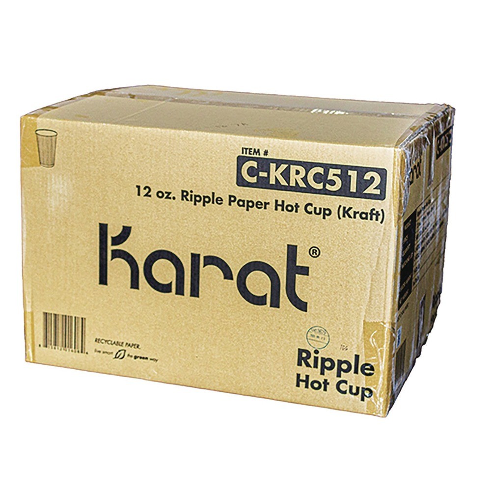 Karat CKRC512 12 oz Paper Ripple Hot Cups – Kraft/White (500/CT) New