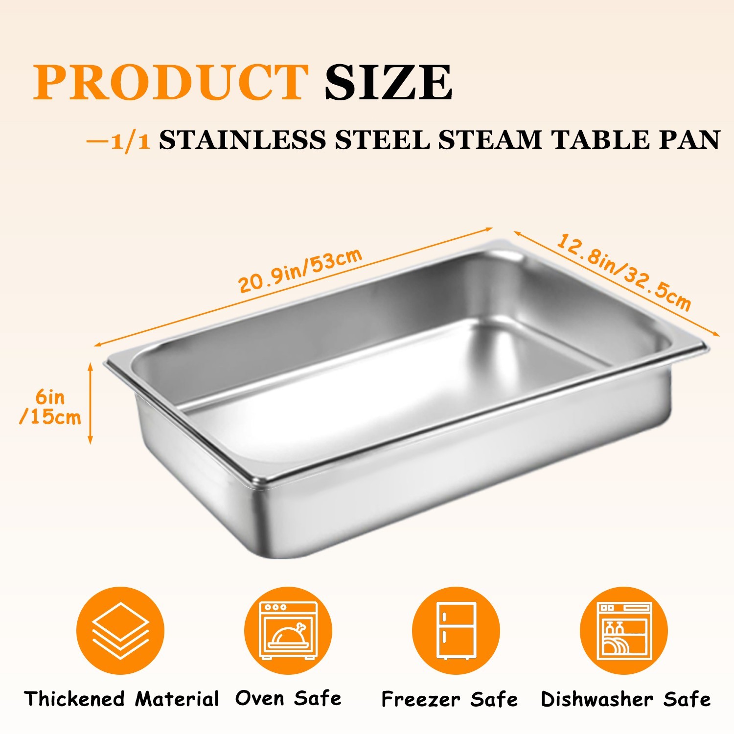 4 Pack 6″ Deep Stainless Steel Steam Table Pans Hotel Food Prep Pan with Lids
