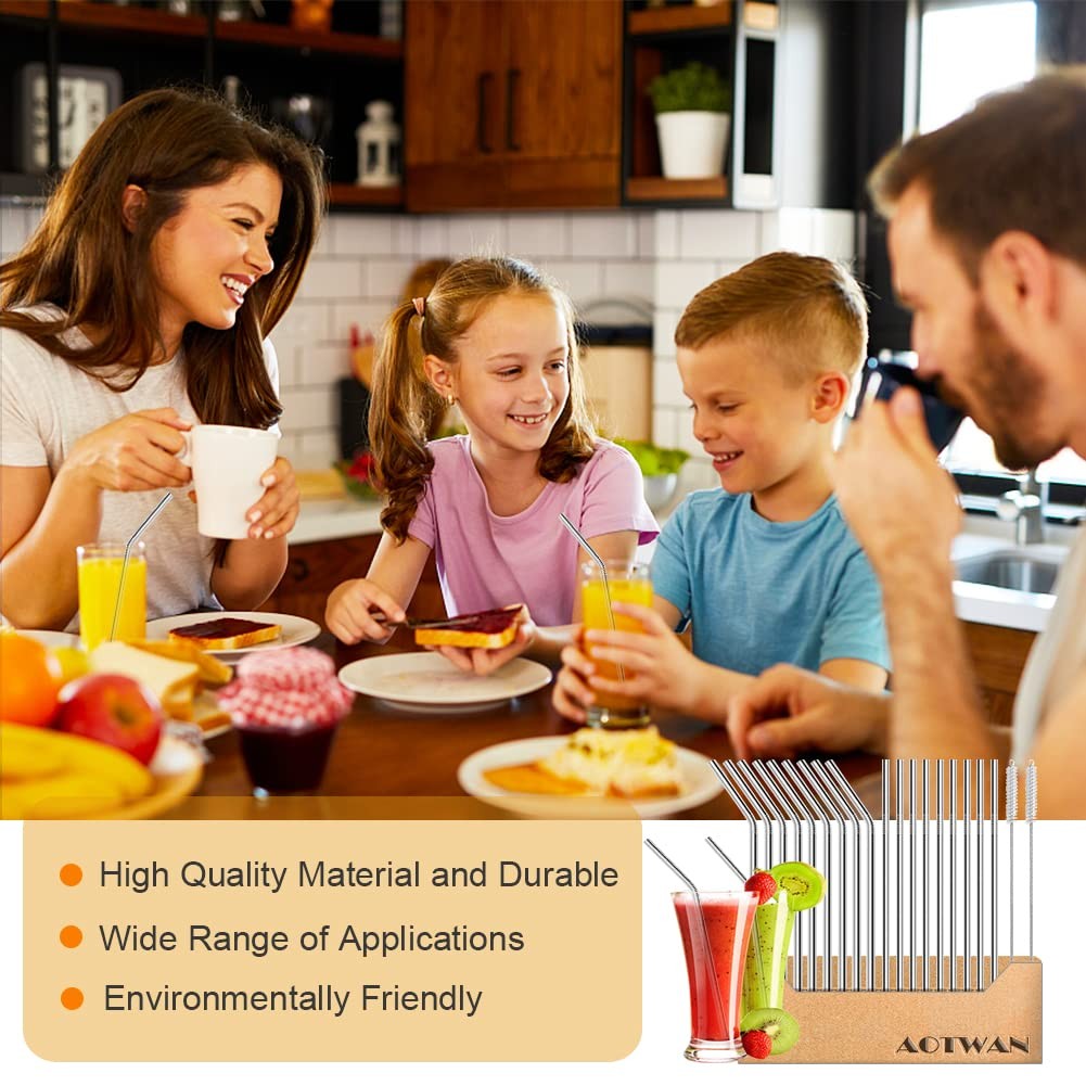 20-Pack Reusable Stainless Steel Metal Straws with 2 Brushes for 20oz Tumblers
